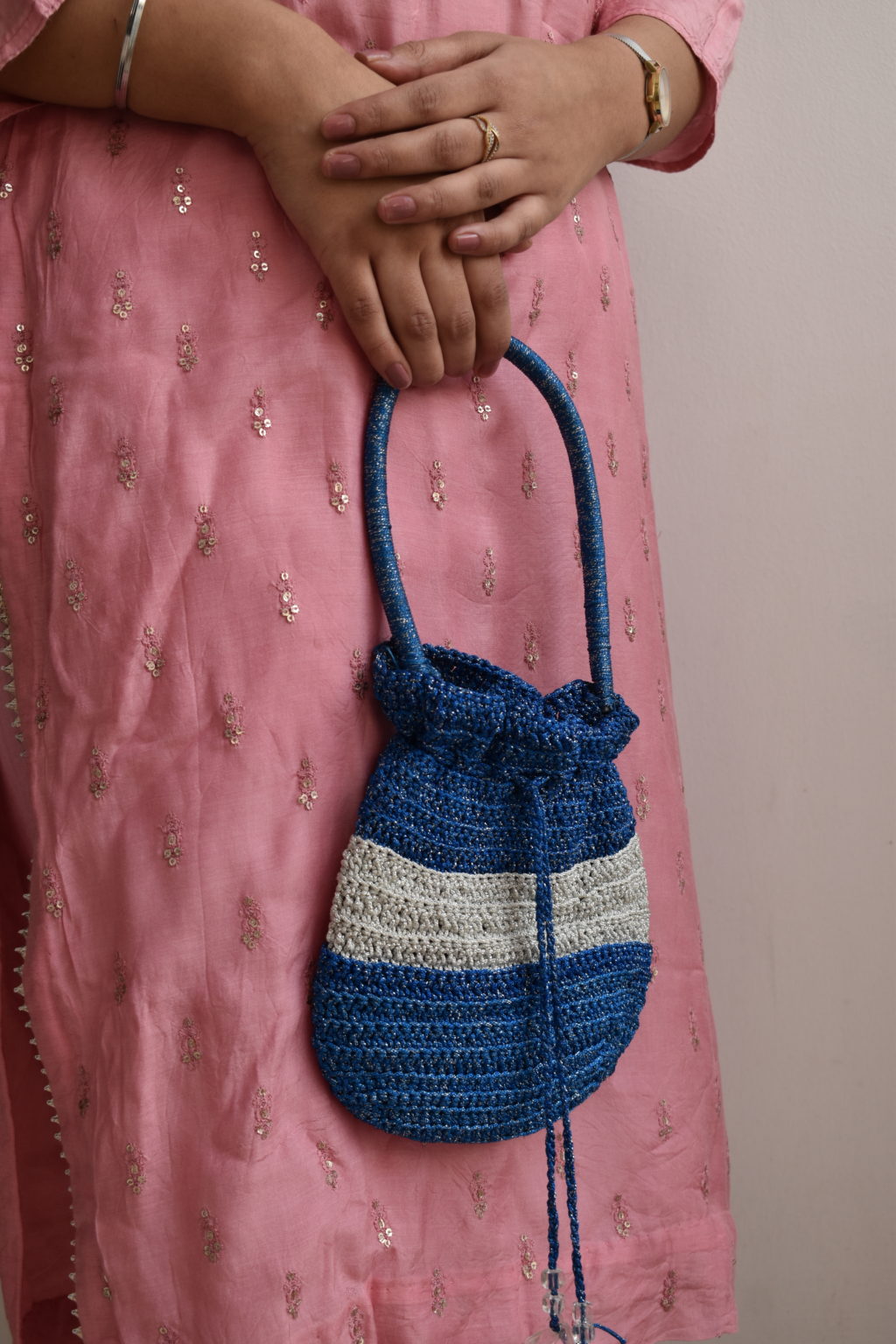 Blue Crochet Potli Bag - by SGJ Co.